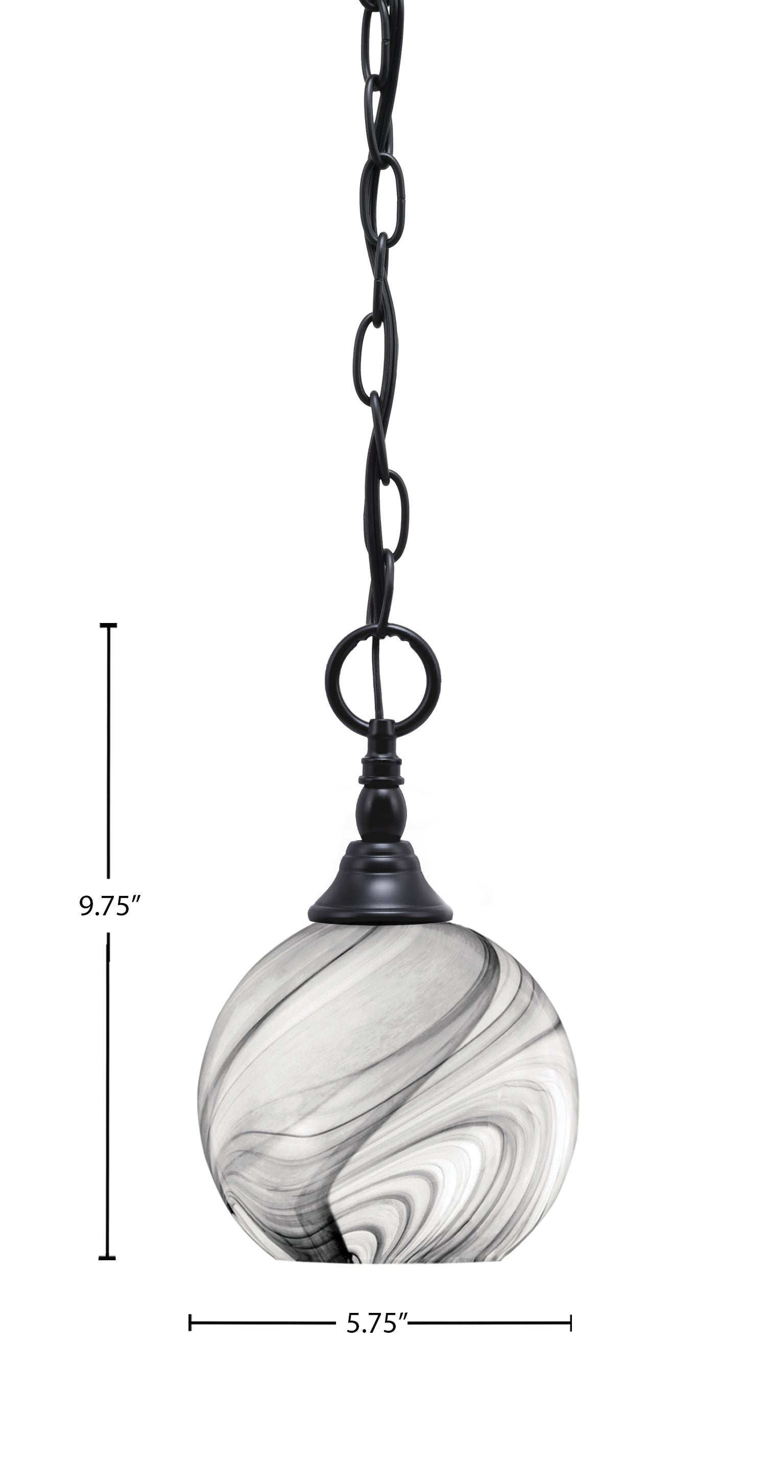Chain One Light Mini Pendant in Matte Black with Onyx Swirl Shade