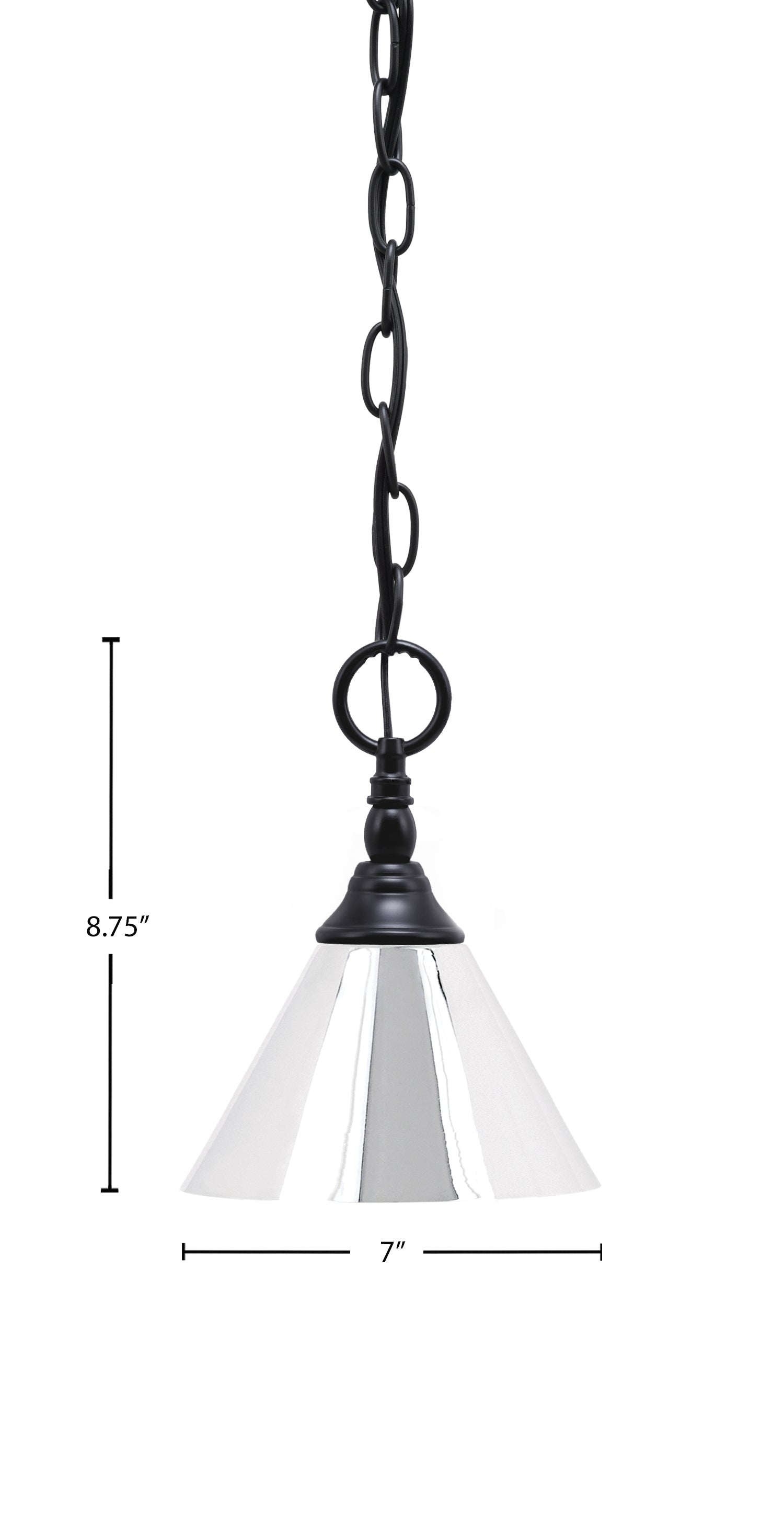 Chain One Light Mini Pendant in Matte Black with Chrome Cone Metal Shade Shade