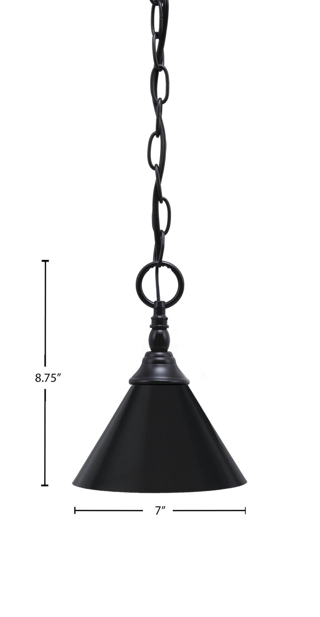 Chain One Light Mini Pendant in Matte Black with Matte Black Cone Metal Shade Shade