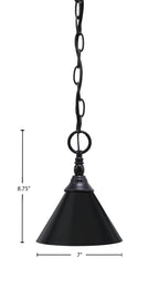 Chain One Light Mini Pendant in Matte Black with Matte Black Cone Metal Shade Shade