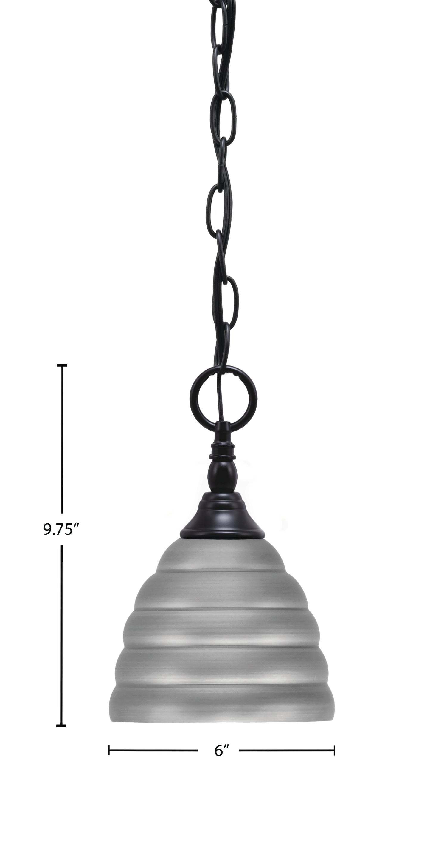 Chain One Light Mini Pendant in Matte Black with Brushed Nickel Beehive Metal Shade Shade