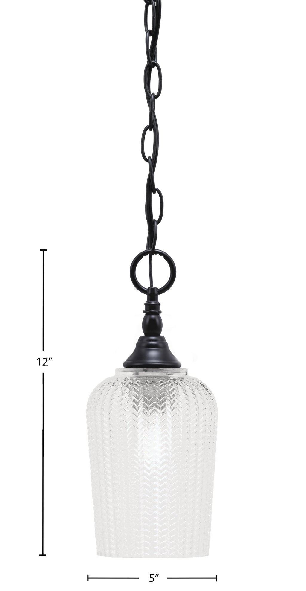 Chain One Light Mini Pendant in Matte Black with Clear Textured Shade