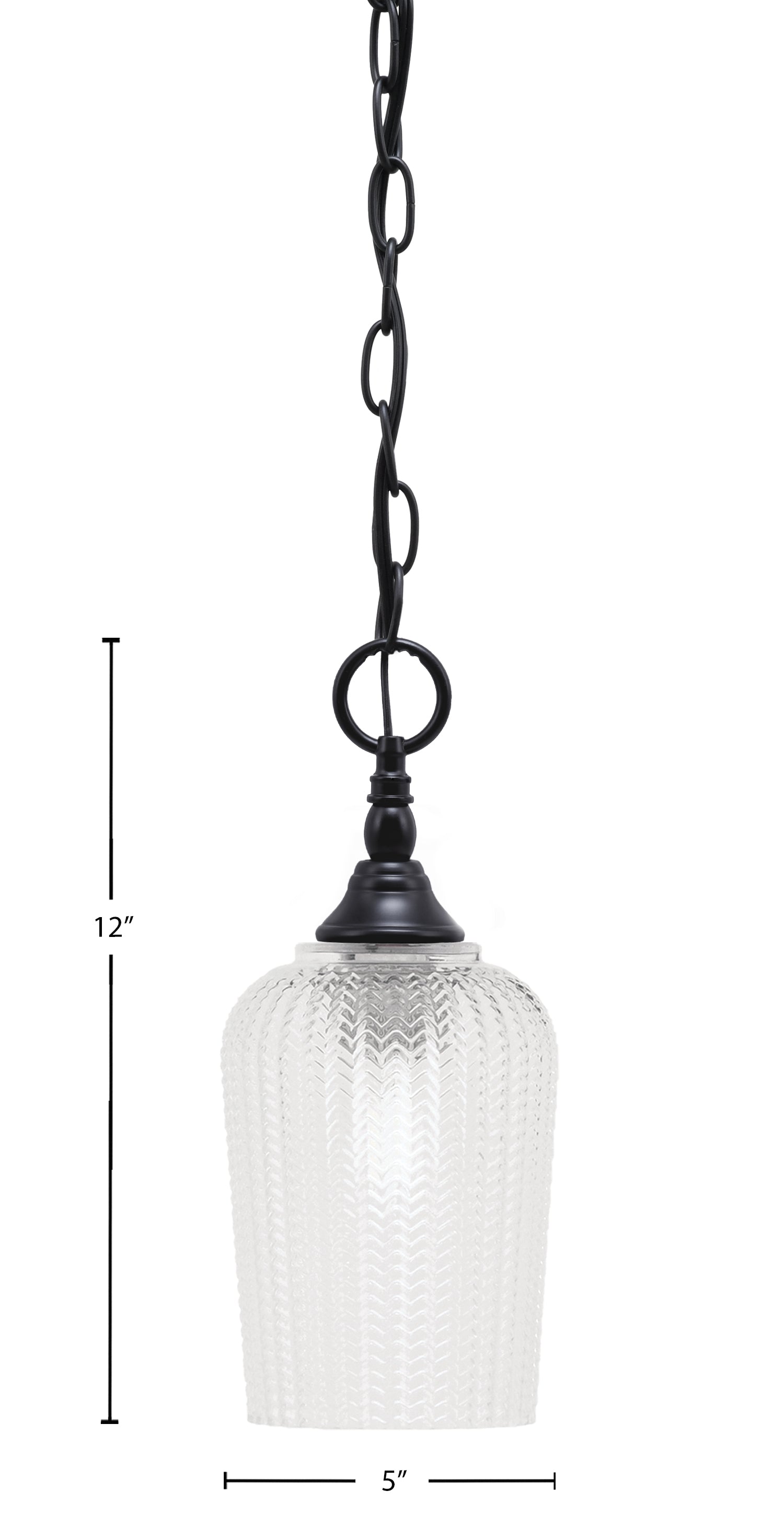 Chain One Light Mini Pendant in Matte Black with Clear Textured Shade
