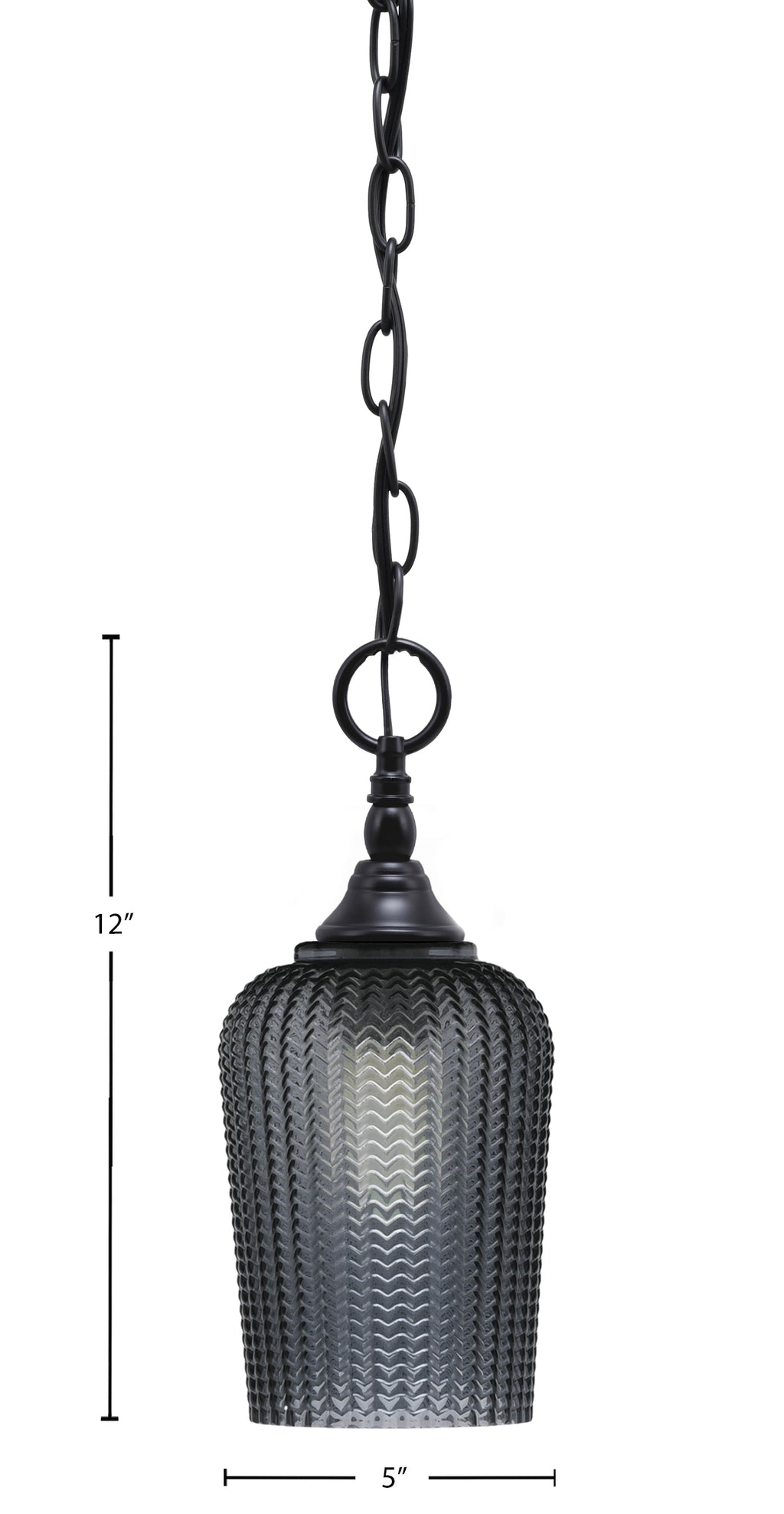 Chain One Light Mini Pendant in Matte Black with Smoke Textured Shade