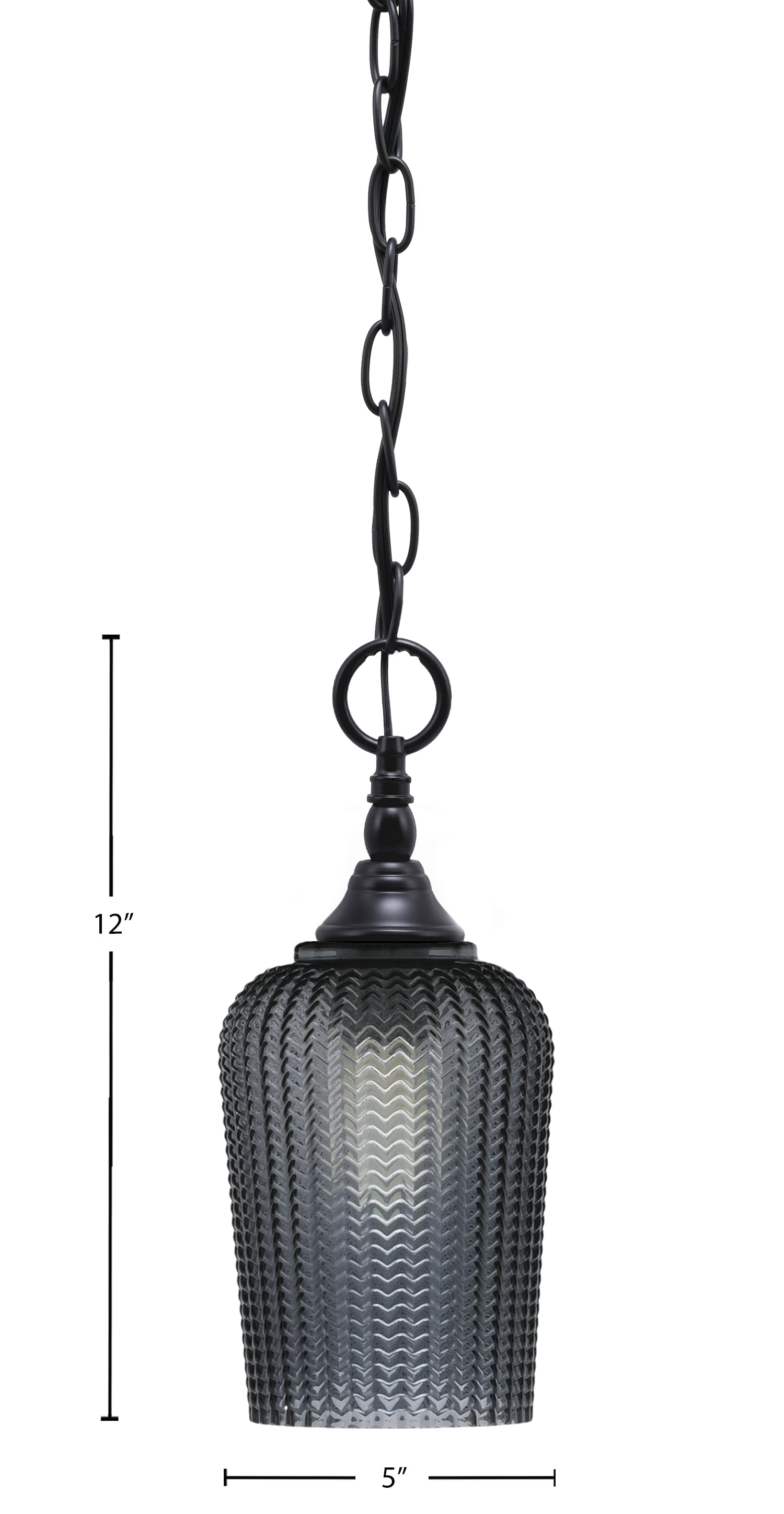 Chain One Light Mini Pendant in Matte Black with Smoke Textured Shade