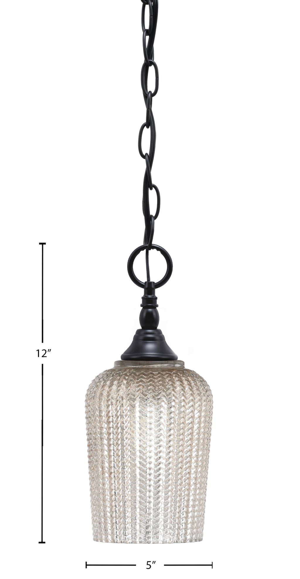 Chain One Light Mini Pendant in Matte Black with Silver Textured Shade