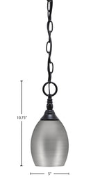 Chain One Light Mini Pendant in Matte Black with Brushed Nickel Oval Metal Shade Shade