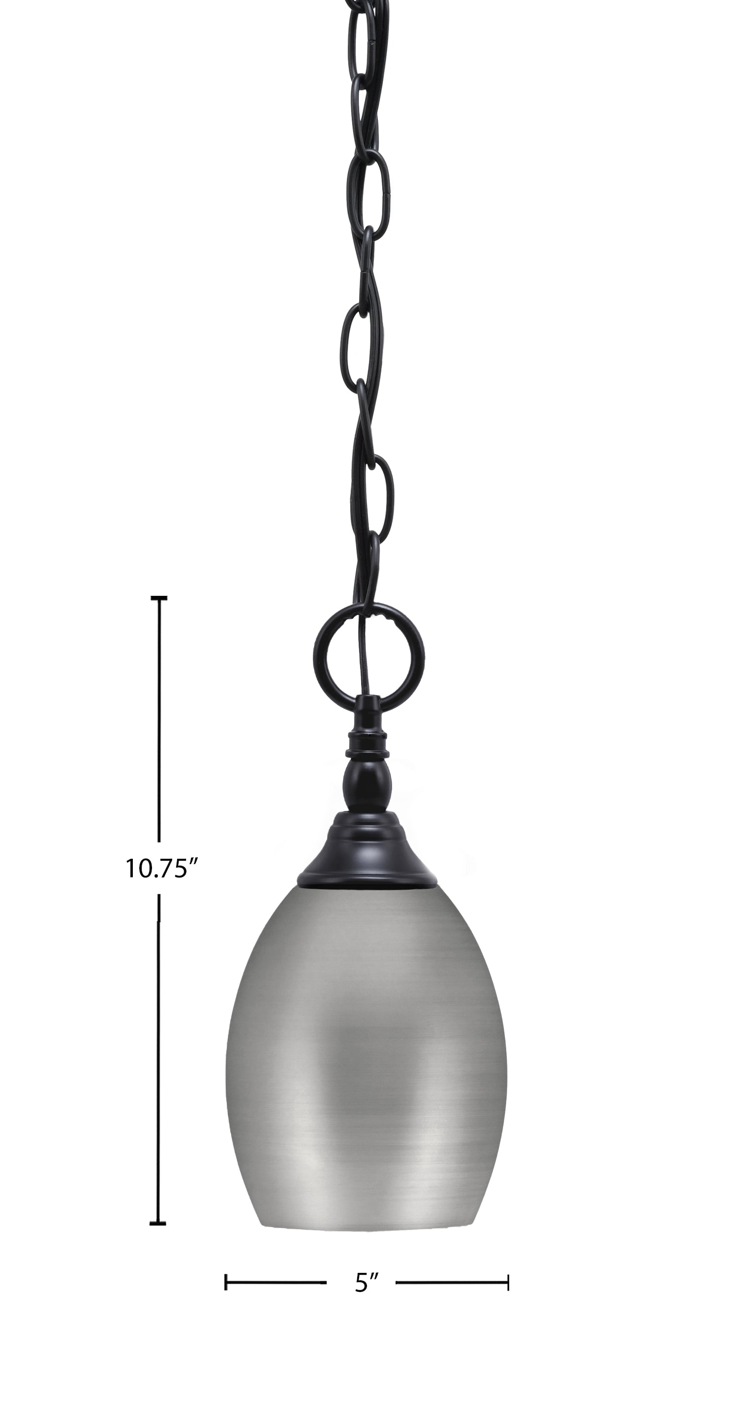 Chain One Light Mini Pendant in Matte Black with Brushed Nickel Oval Metal Shade Shade