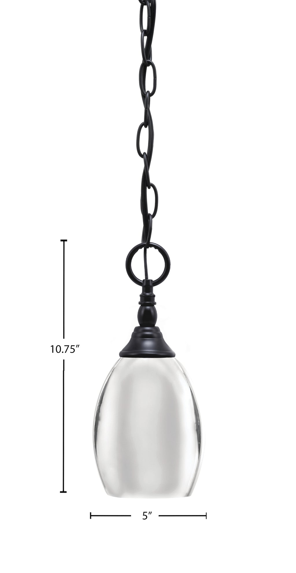 Chain One Light Mini Pendant in Matte Black with Chrome Oval Metal Shade Shade