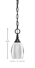 Chain One Light Mini Pendant in Matte Black with Chrome Oval Metal Shade Shade