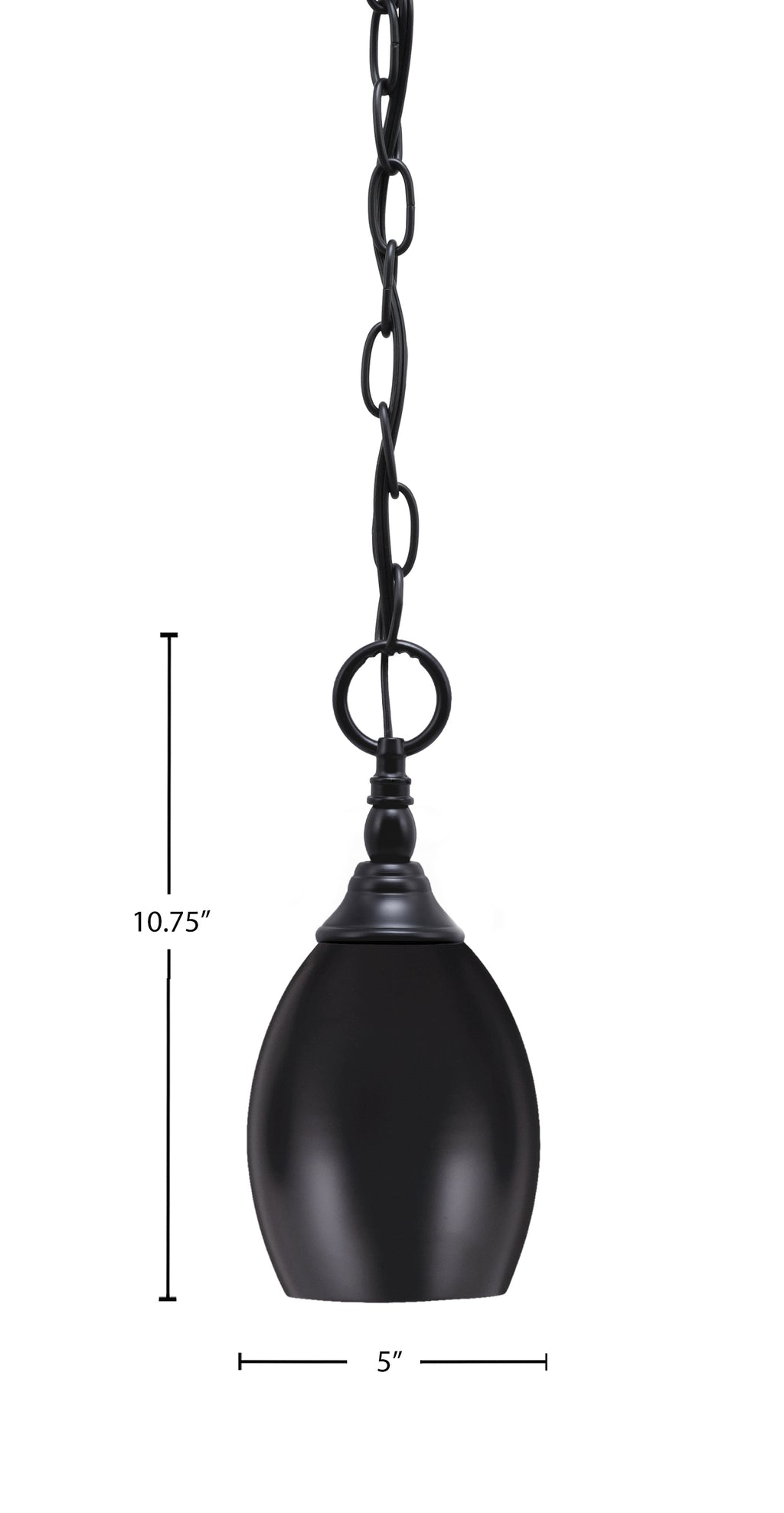 Chain One Light Mini Pendant in Matte Black with Matte Black Oval Metal Shade Shade