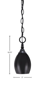 Chain One Light Mini Pendant in Matte Black with Matte Black Oval Metal Shade Shade