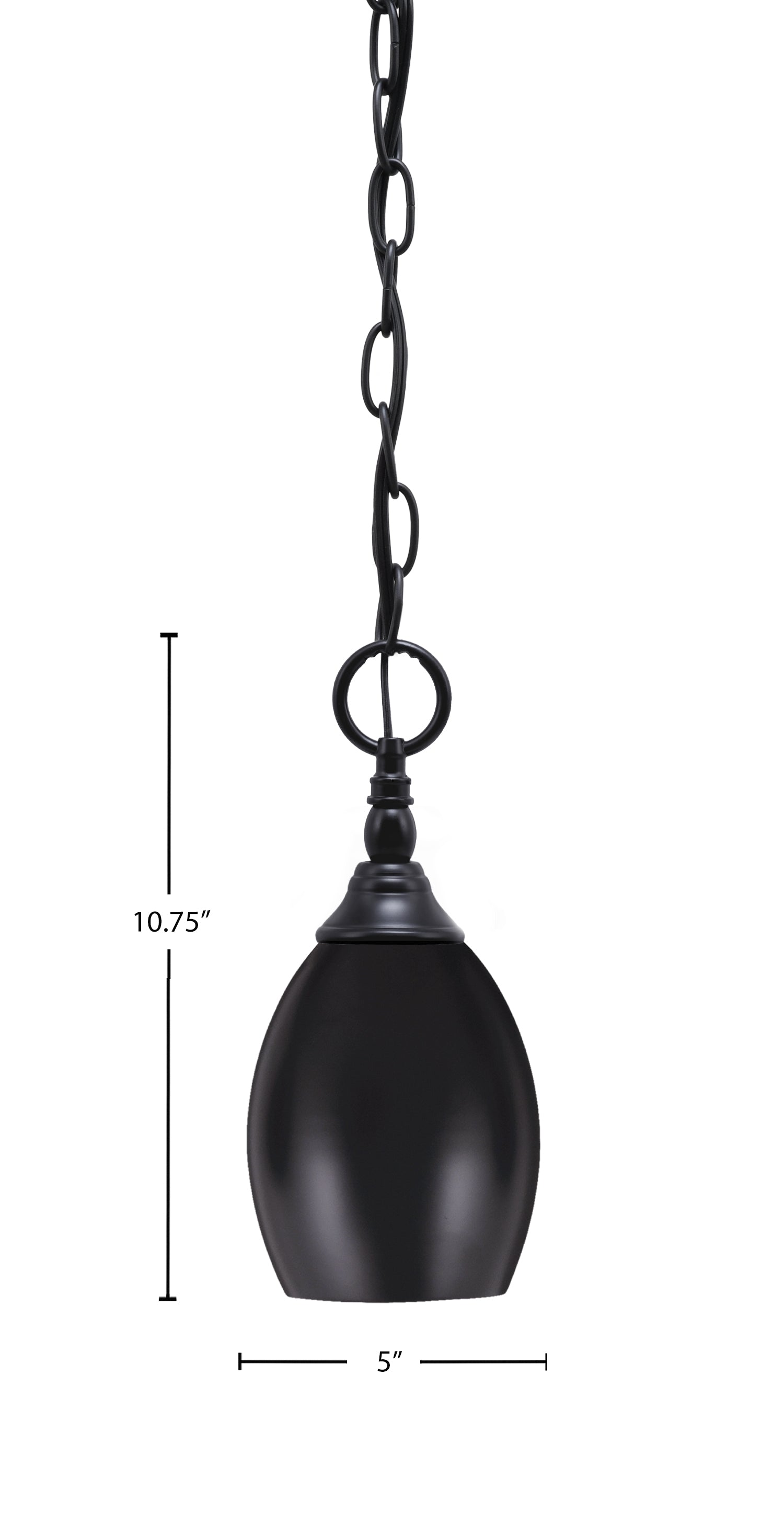 Chain One Light Mini Pendant in Matte Black with Matte Black Oval Metal Shade Shade