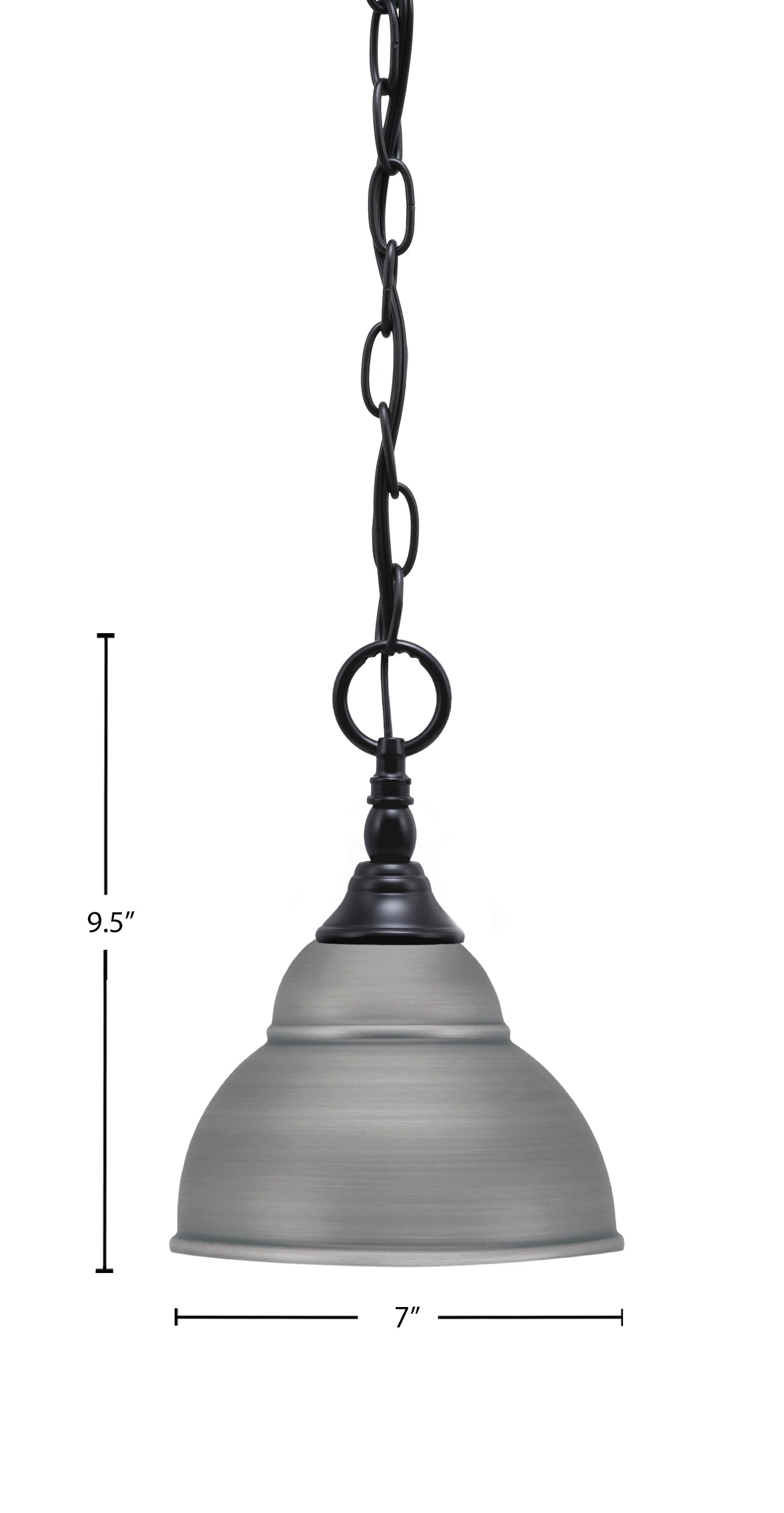 Chain One Light Mini Pendant in Matte Black with Brushed Nickel Double Bubble Metal Shade Shade