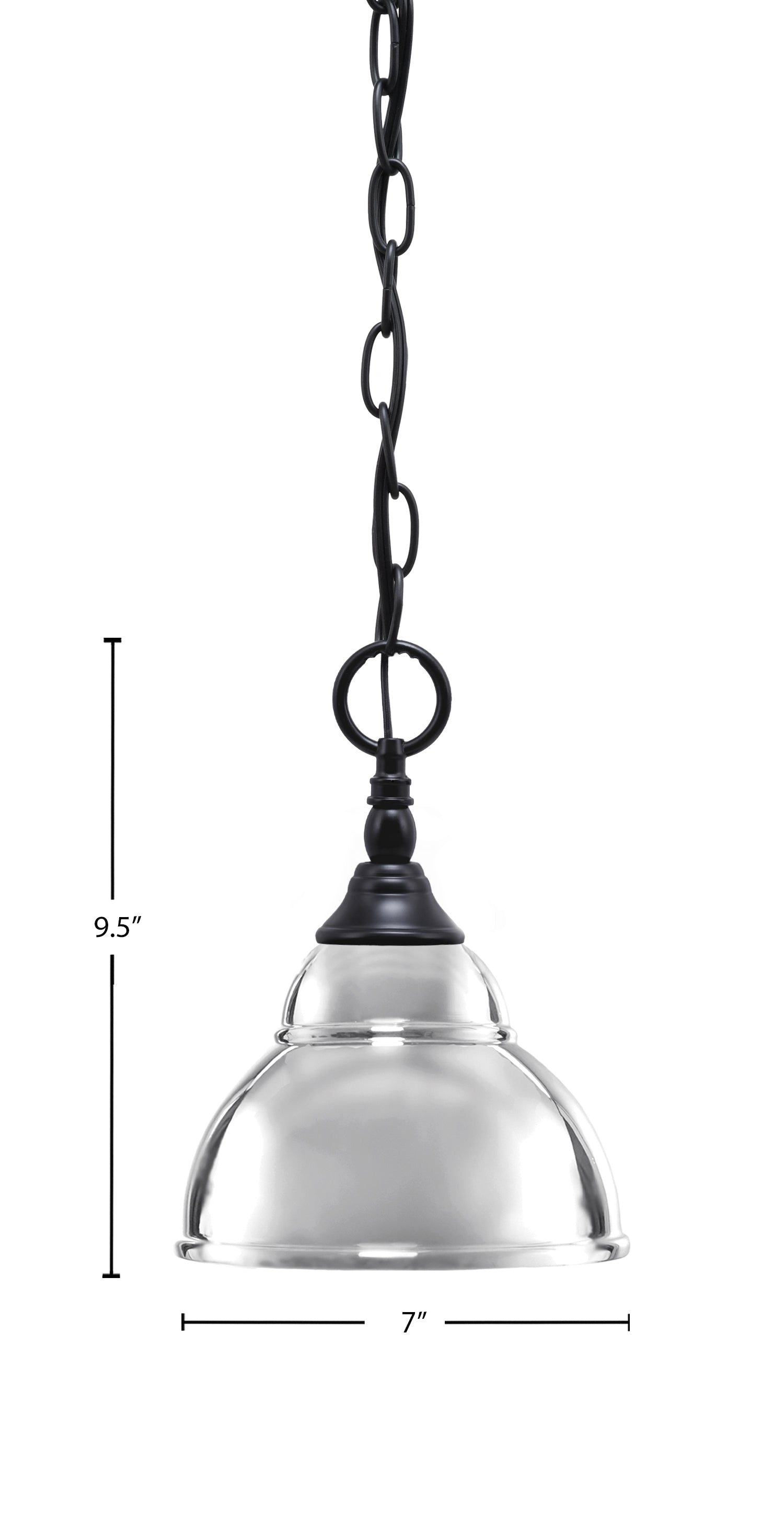 Chain One Light Mini Pendant in Matte Black with Chrome Double Bubble Metal Shade Shade