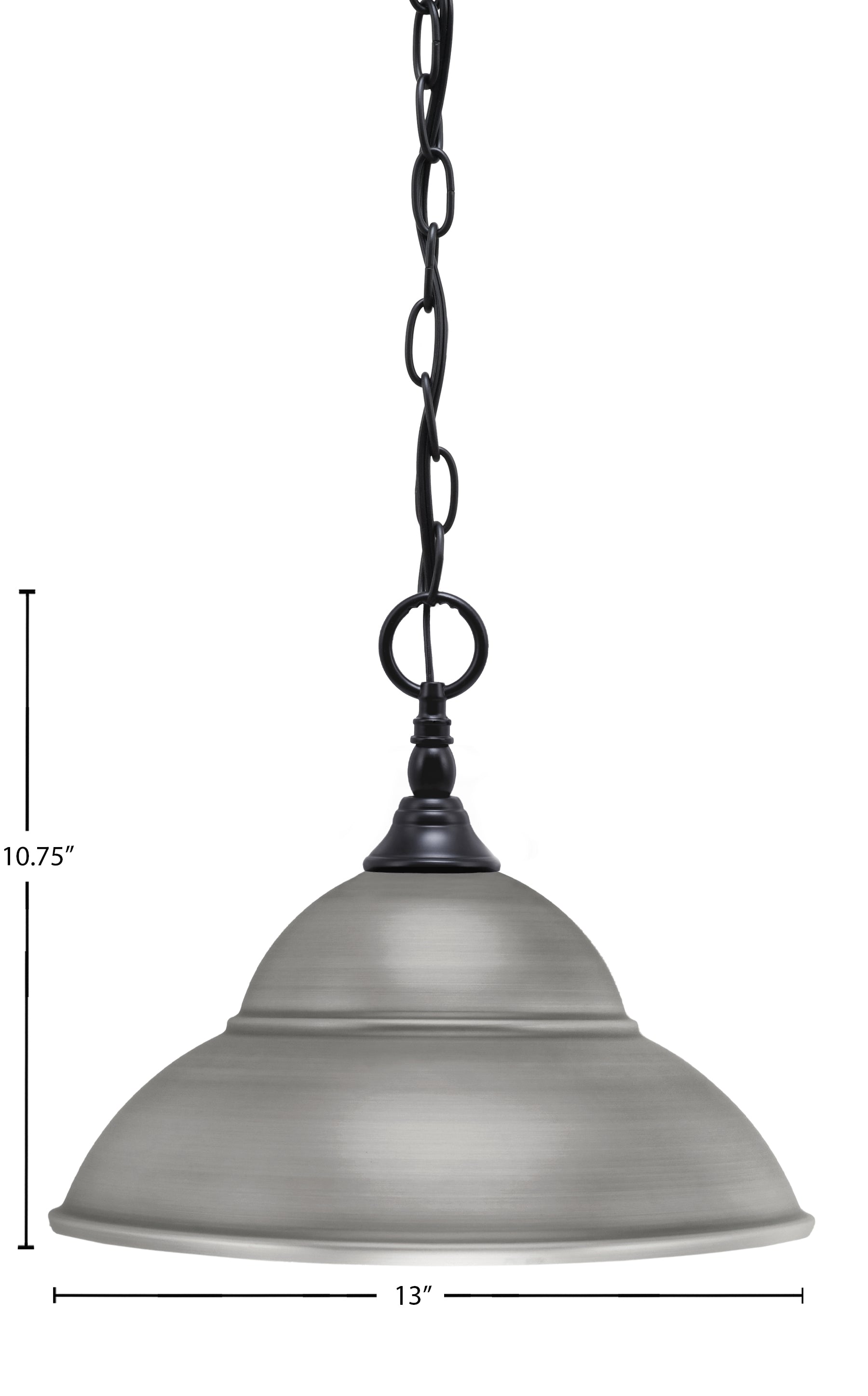 Chain One Light Mini Pendant in Brushed Nickel with Brushed Nickel Double Bubble Metal Shade Shade