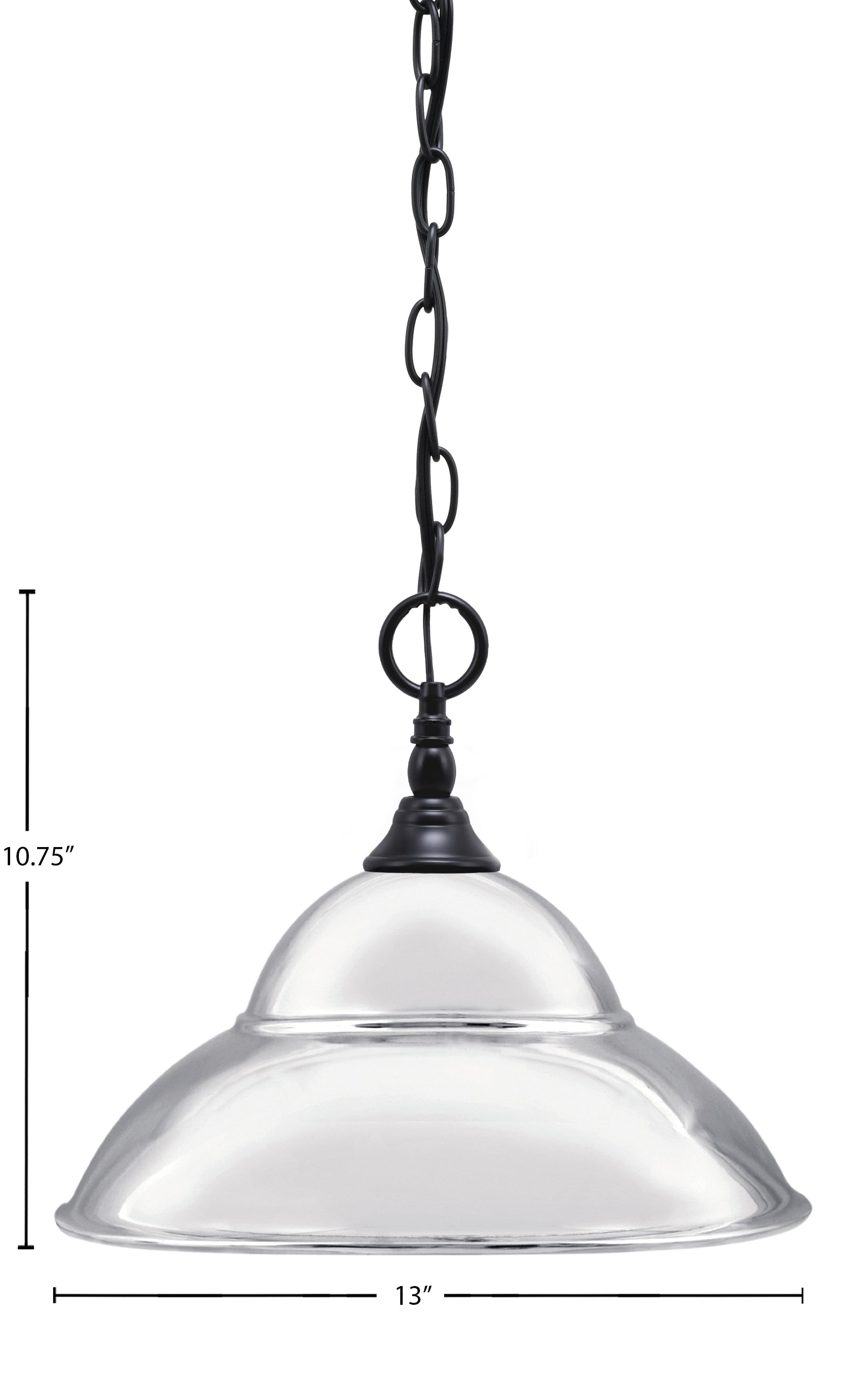 Chain One Light Mini Pendant in Matte Black with Chrome Double Bubble Metal Shade Shade