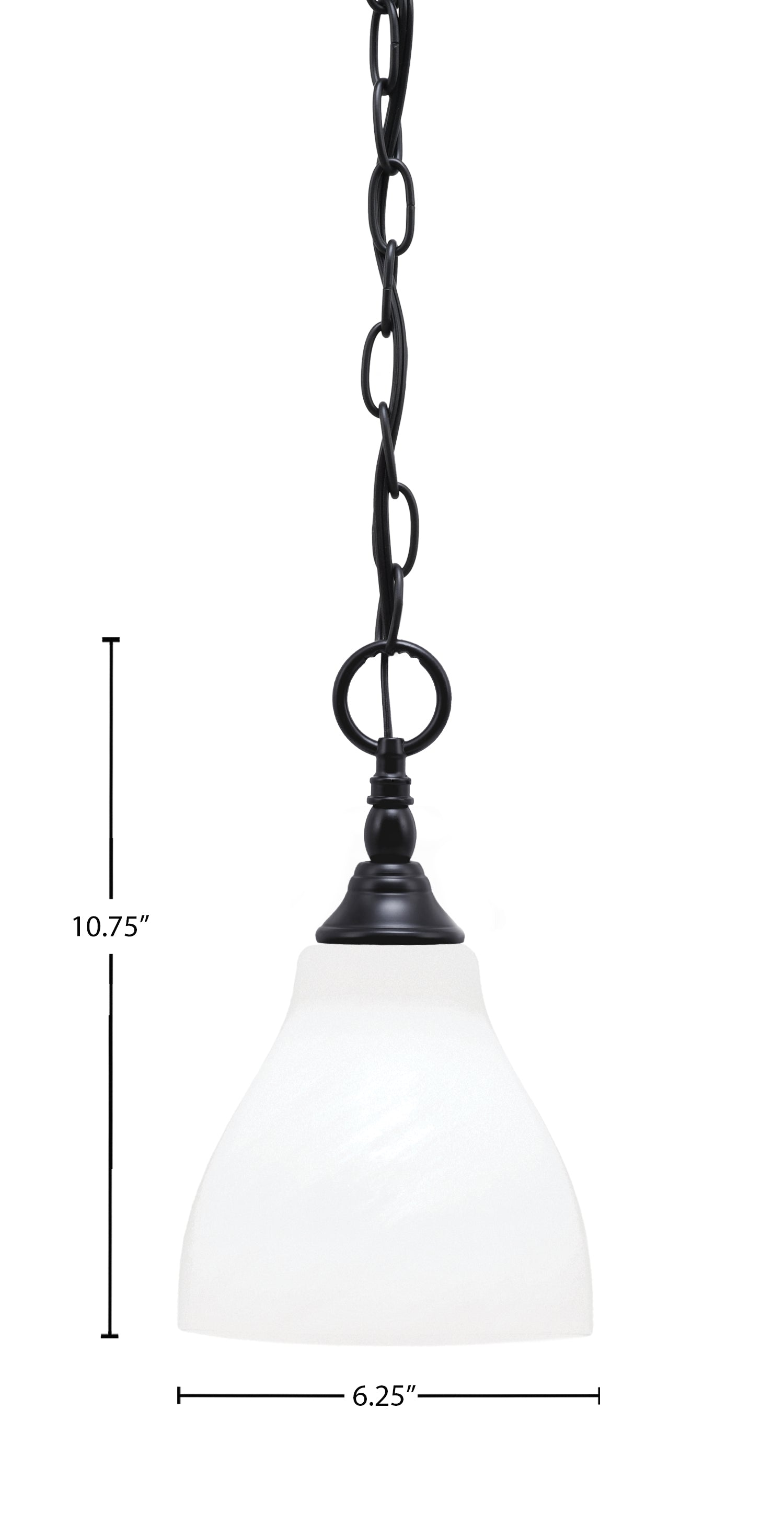 Chain One Light Mini Pendant in Matte Black with White Marble Shade