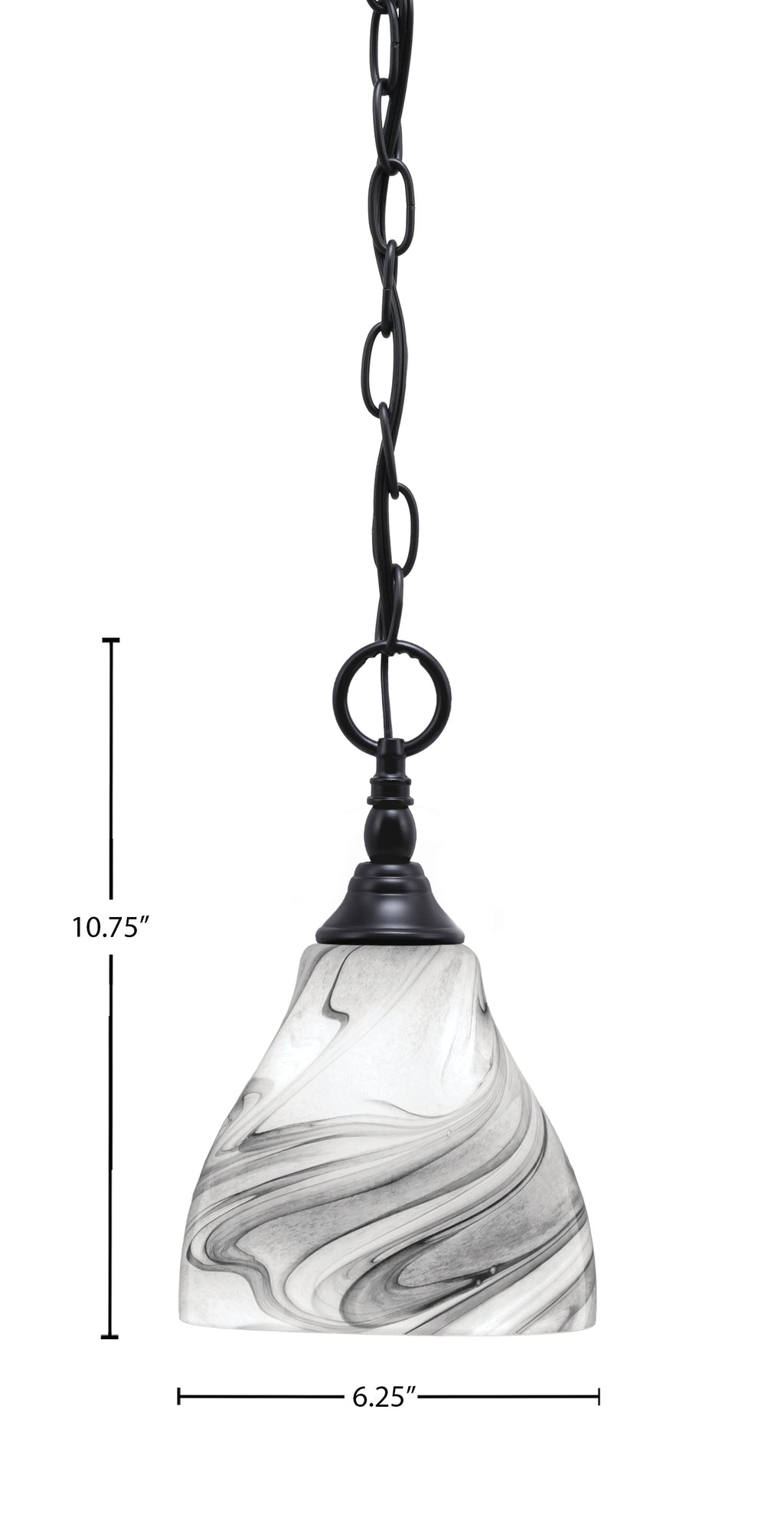 Chain One Light Mini Pendant in Matte Black with Onyx Swirl Shade