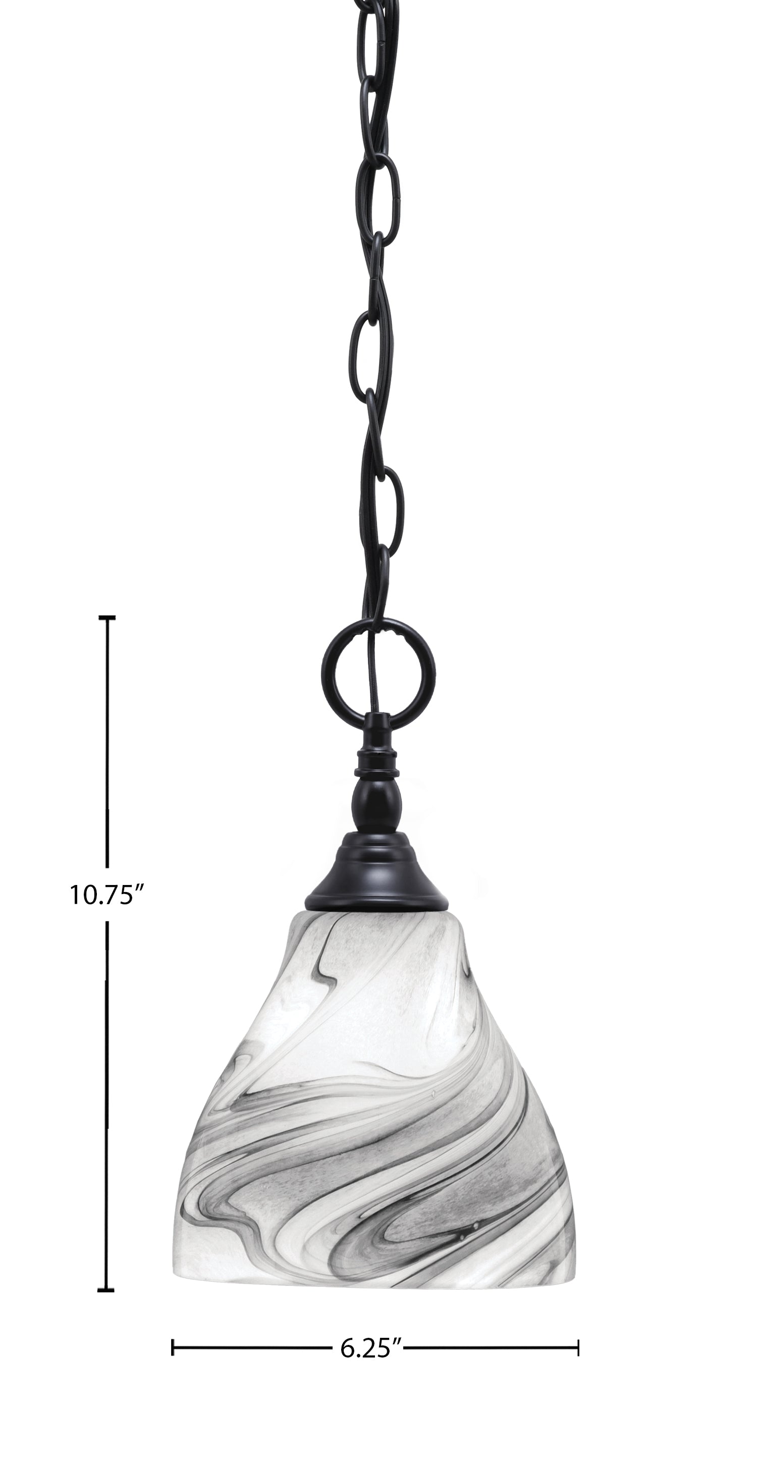 Chain One Light Mini Pendant in Matte Black with Onyx Swirl Shade