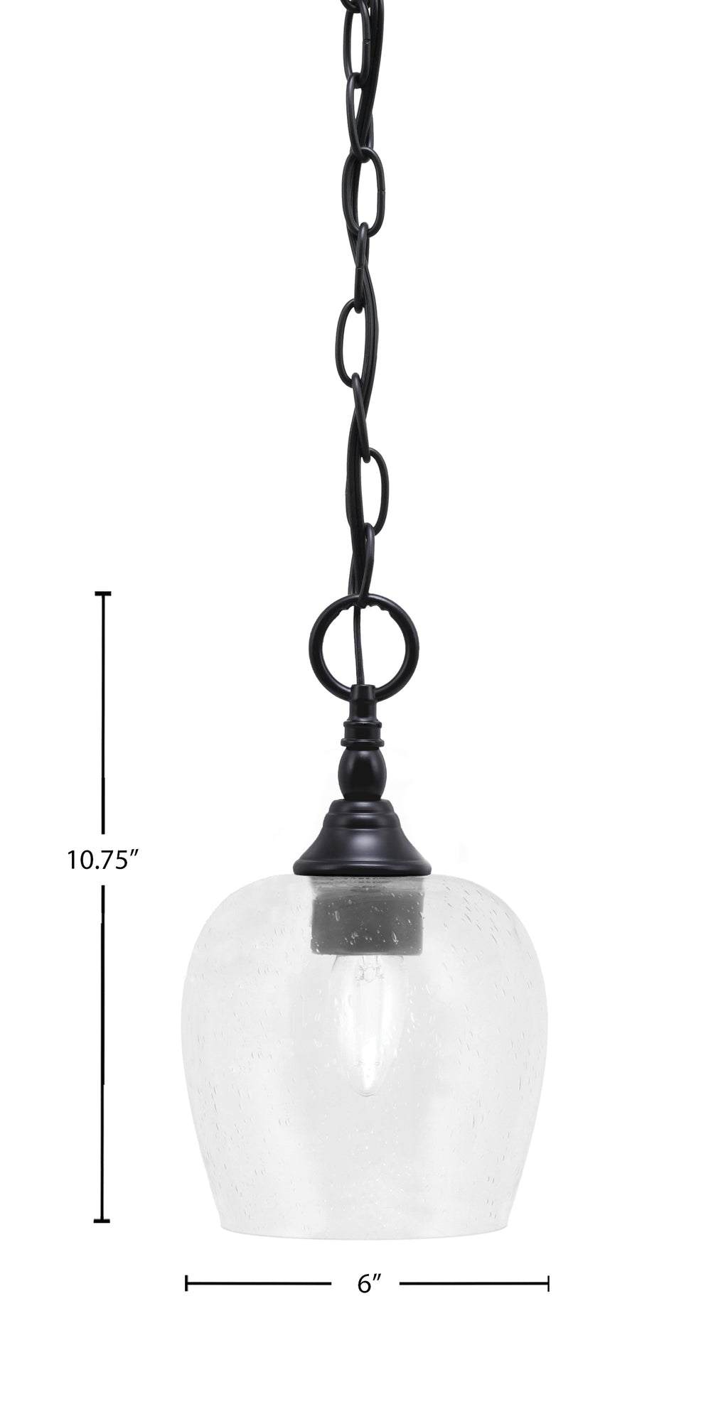 Chain One Light Mini Pendant in Matte Black with Clear Bubble Shade