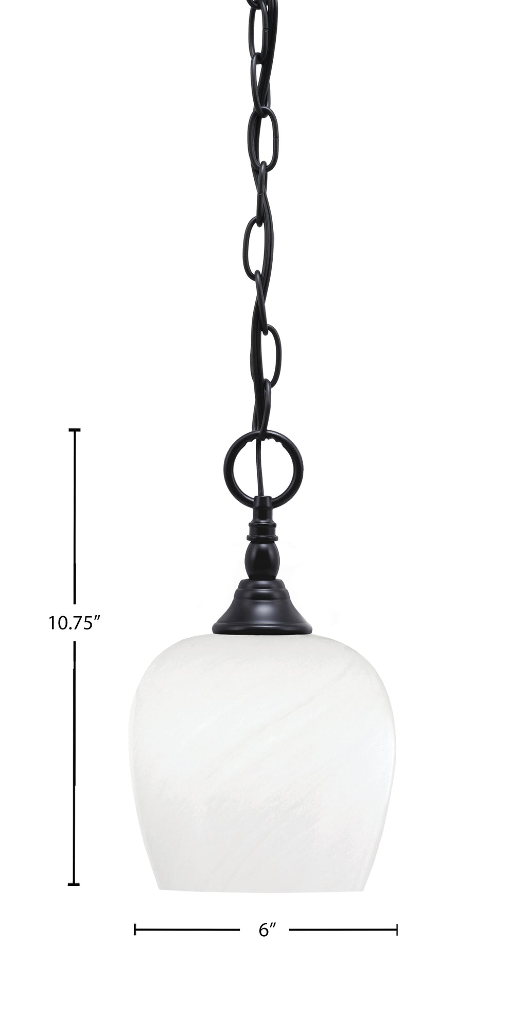 Chain One Light Mini Pendant in Matte Black with White Marble Shade