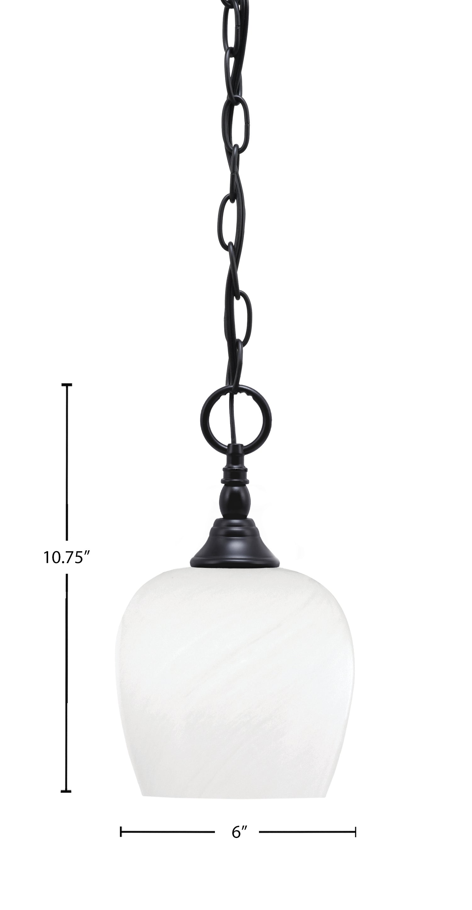 Chain One Light Mini Pendant in Matte Black with White Marble Shade