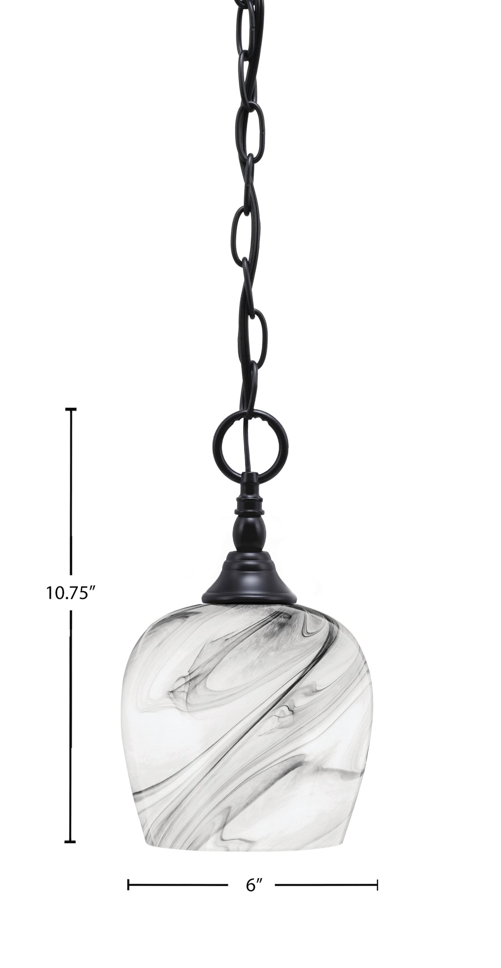 Chain One Light Mini Pendant in Matte Black with Onyx Swirl Shade