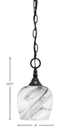Chain One Light Mini Pendant in Matte Black with Onyx Swirl Shade