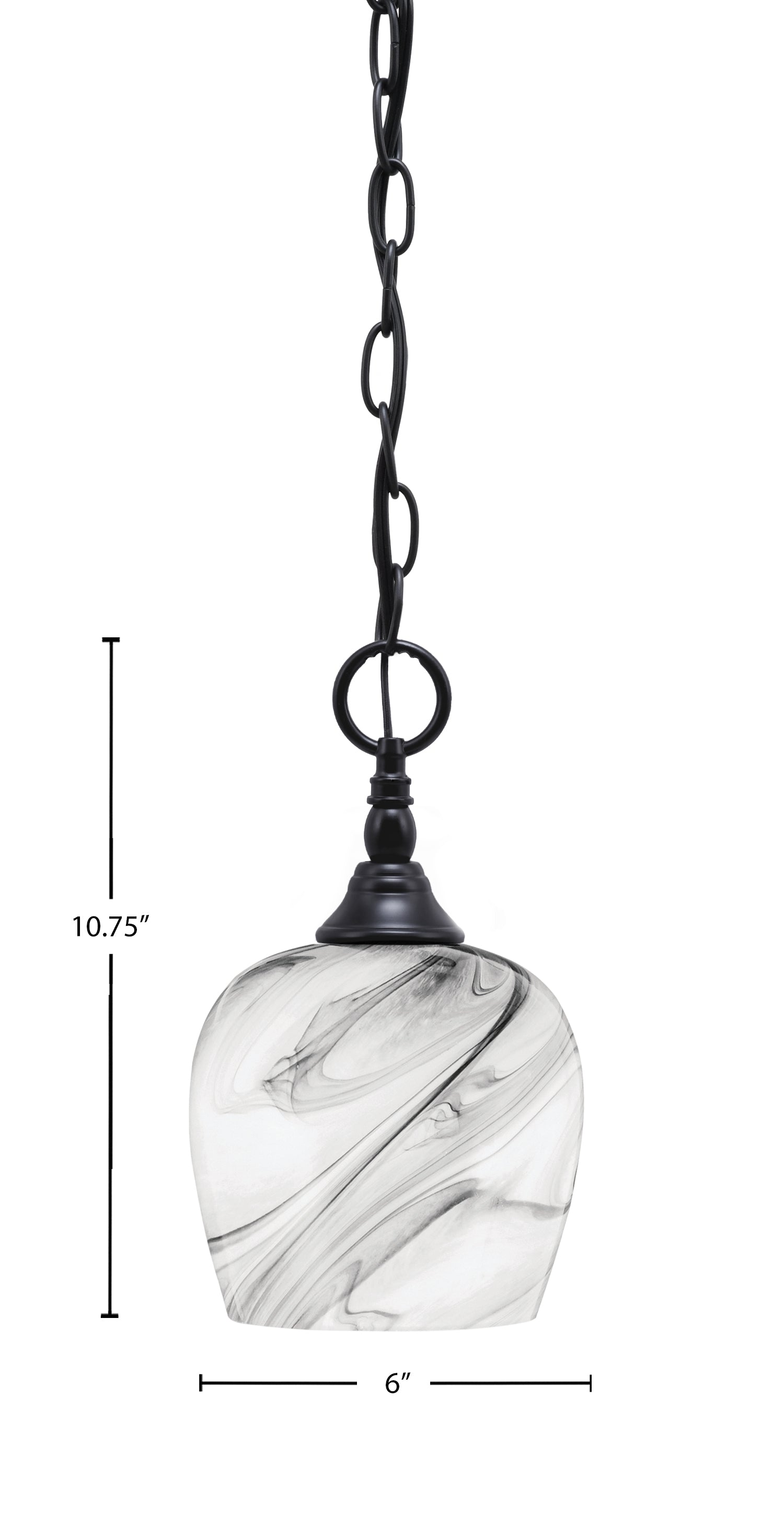 Chain One Light Mini Pendant in Matte Black with Onyx Swirl Shade