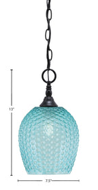 Chain One Light Mini Pendant in Matte Black with Turquoise Textured Shade