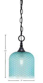 Chain One Light Mini Pendant in Matte Black with Turquoise Textured Shade