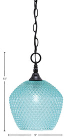 Chain One Light Mini Pendant in Matte Black with Turquoise Textured Shade