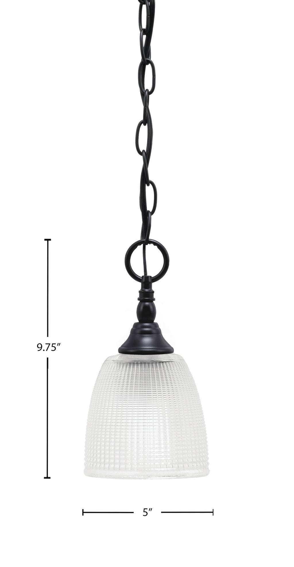 Chain One Light Mini Pendant in Matte Black with Clear Ribbed Shade