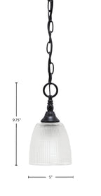 Chain One Light Mini Pendant in Matte Black with Clear Ribbed Shade