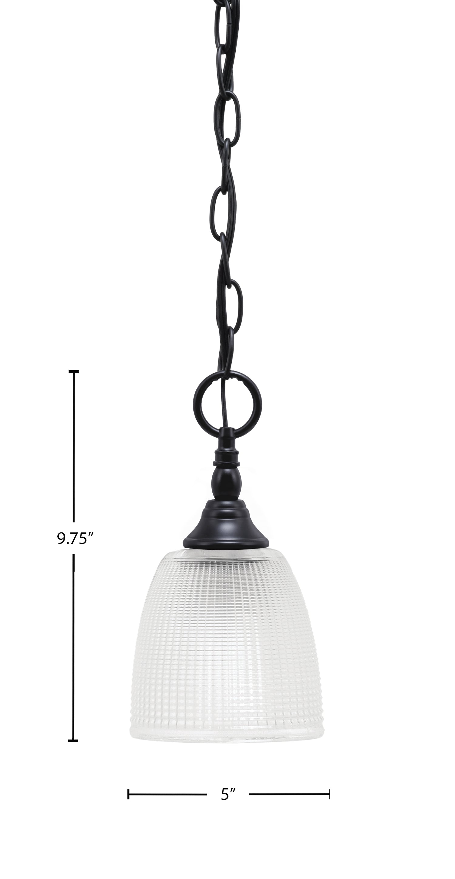 Chain One Light Mini Pendant in Matte Black with Clear Ribbed Shade