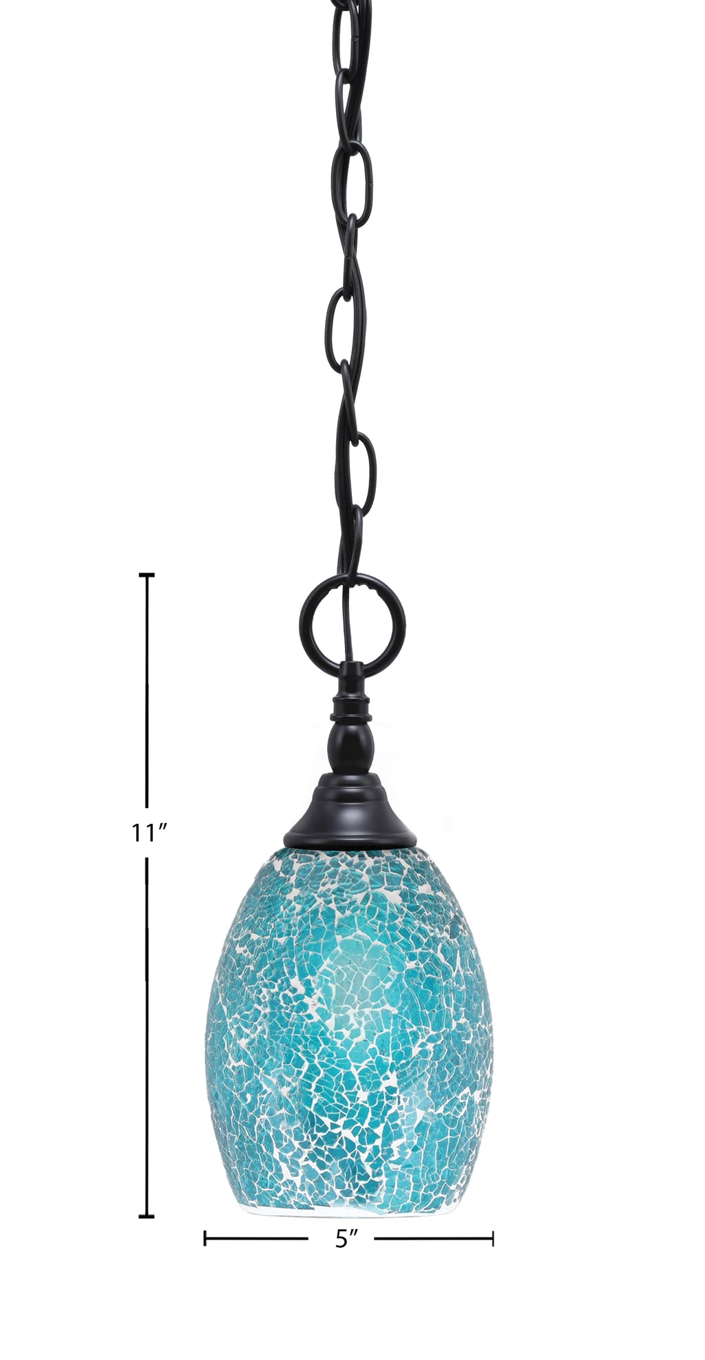 Chain One Light Mini Pendant in Matte Black with Turquoise Fusion Shade