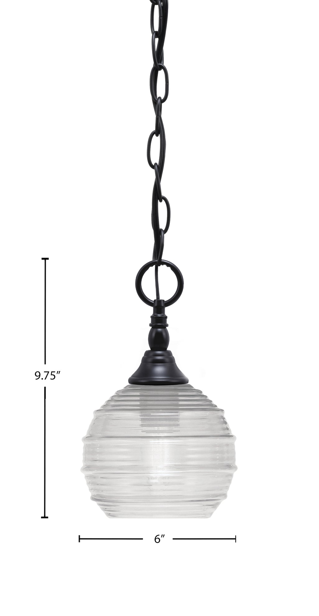 Chain One Light Mini Pendant in Matte Black with Clear Ribbed Shade