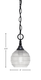 Chain One Light Mini Pendant in Matte Black with Clear Ribbed Shade