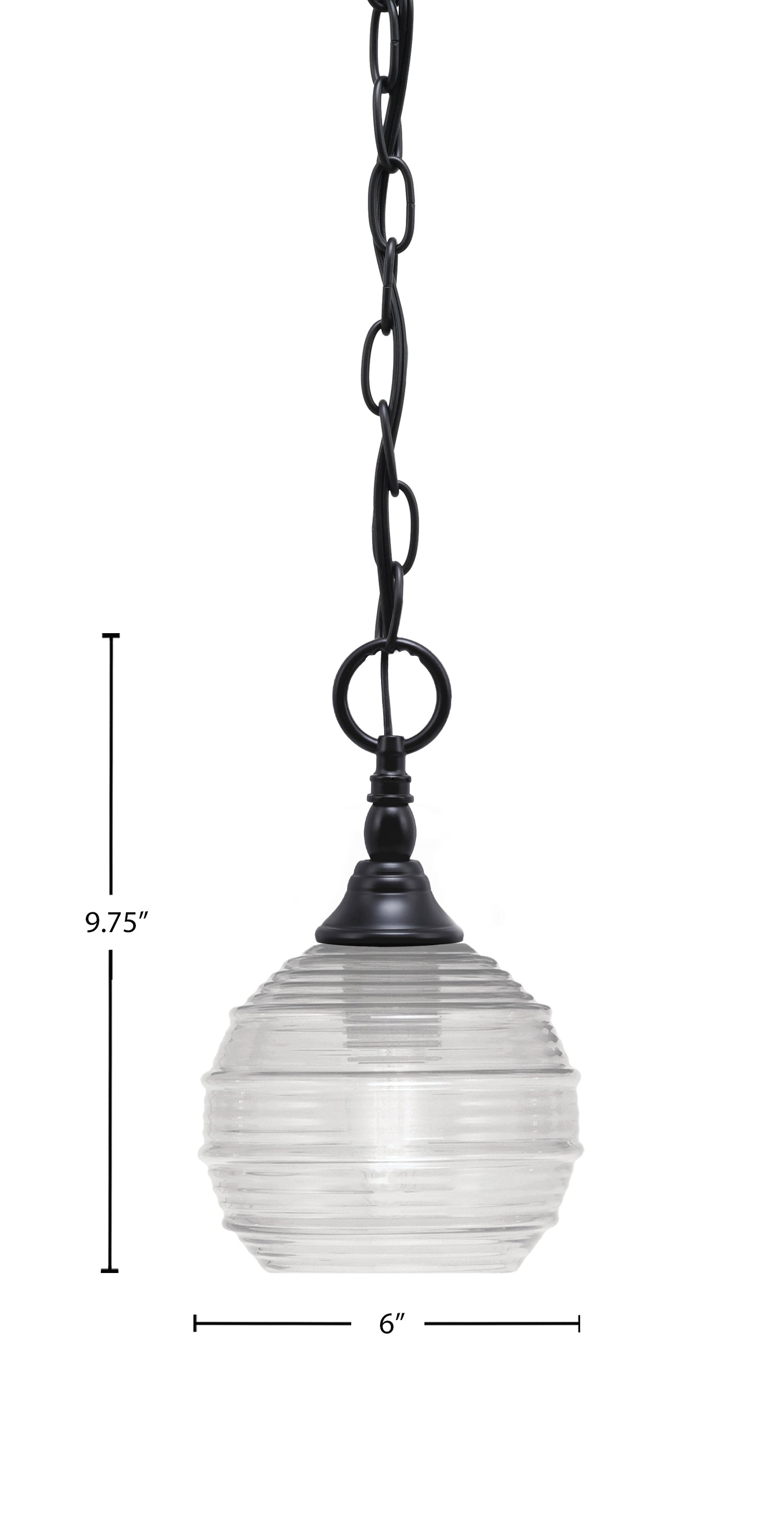 Chain One Light Mini Pendant in Matte Black with Clear Ribbed Shade