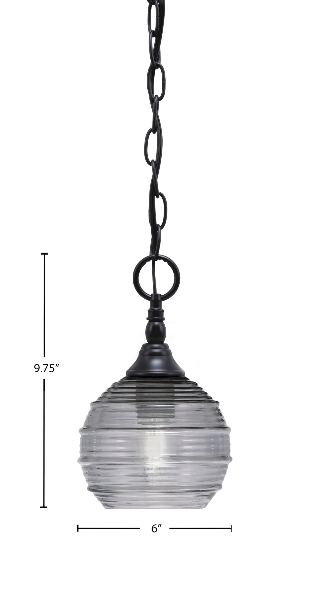Chain One Light Mini Pendant in Matte Black with Smoke Ribbed Shade