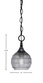Chain One Light Mini Pendant in Matte Black with Smoke Ribbed Shade
