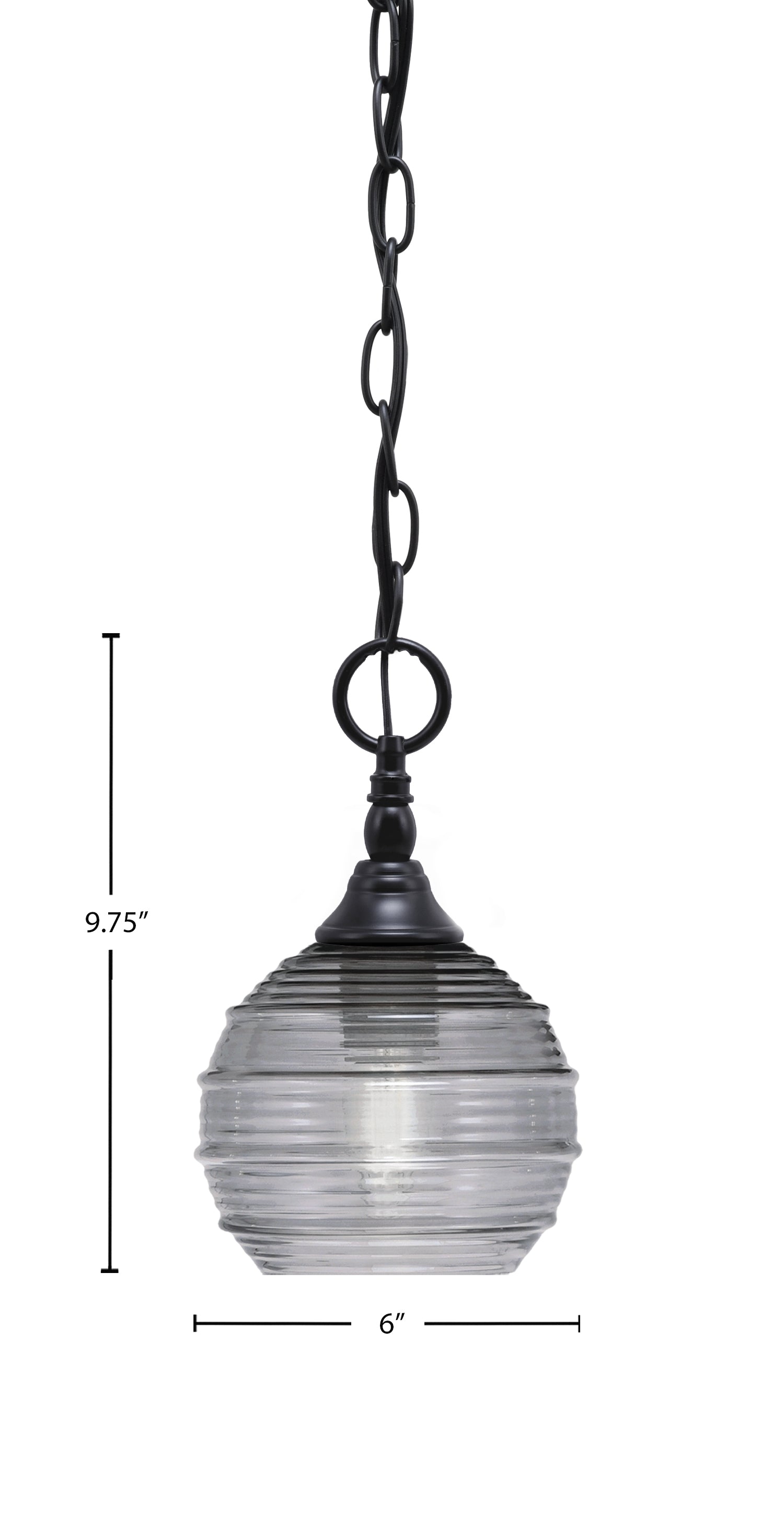 Chain One Light Mini Pendant in Matte Black with Smoke Ribbed Shade