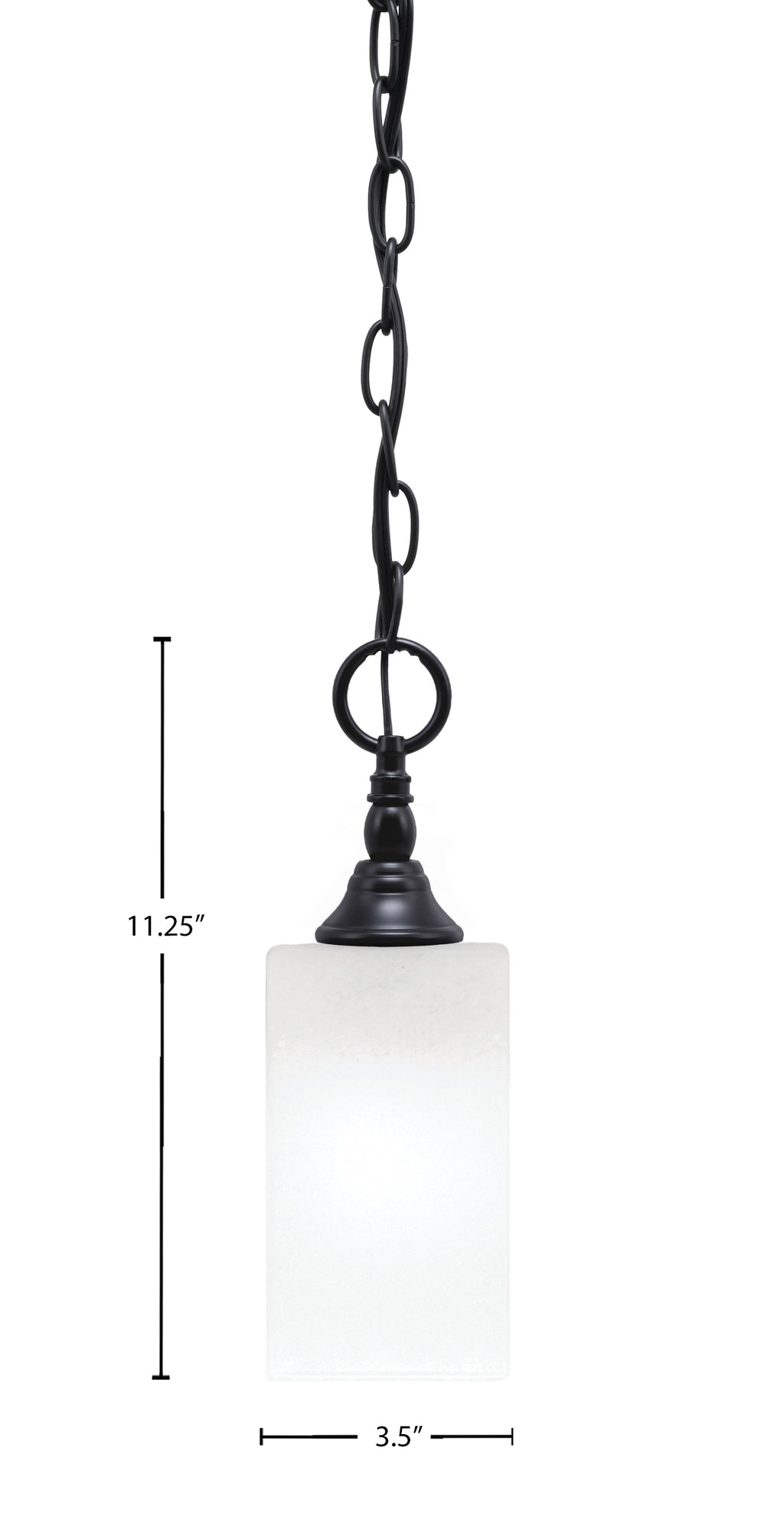 Chain One Light Mini Pendant in Matte Black with Square White Marble Shade