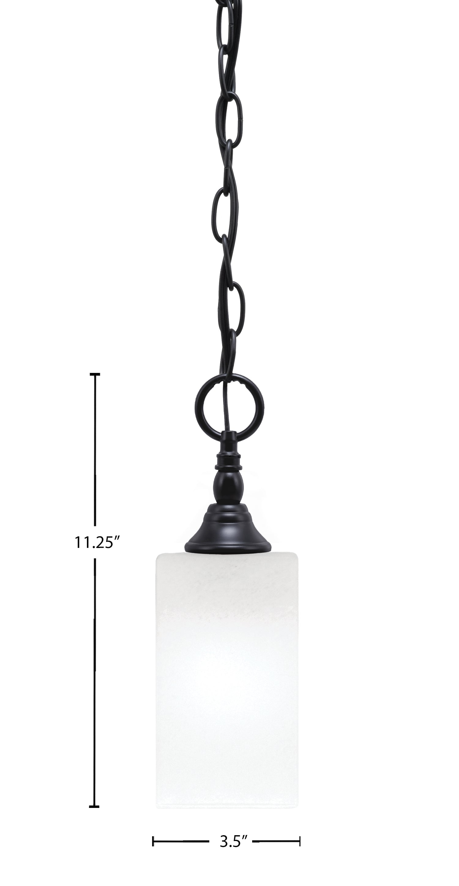Chain One Light Mini Pendant in Matte Black with Square White Marble Shade