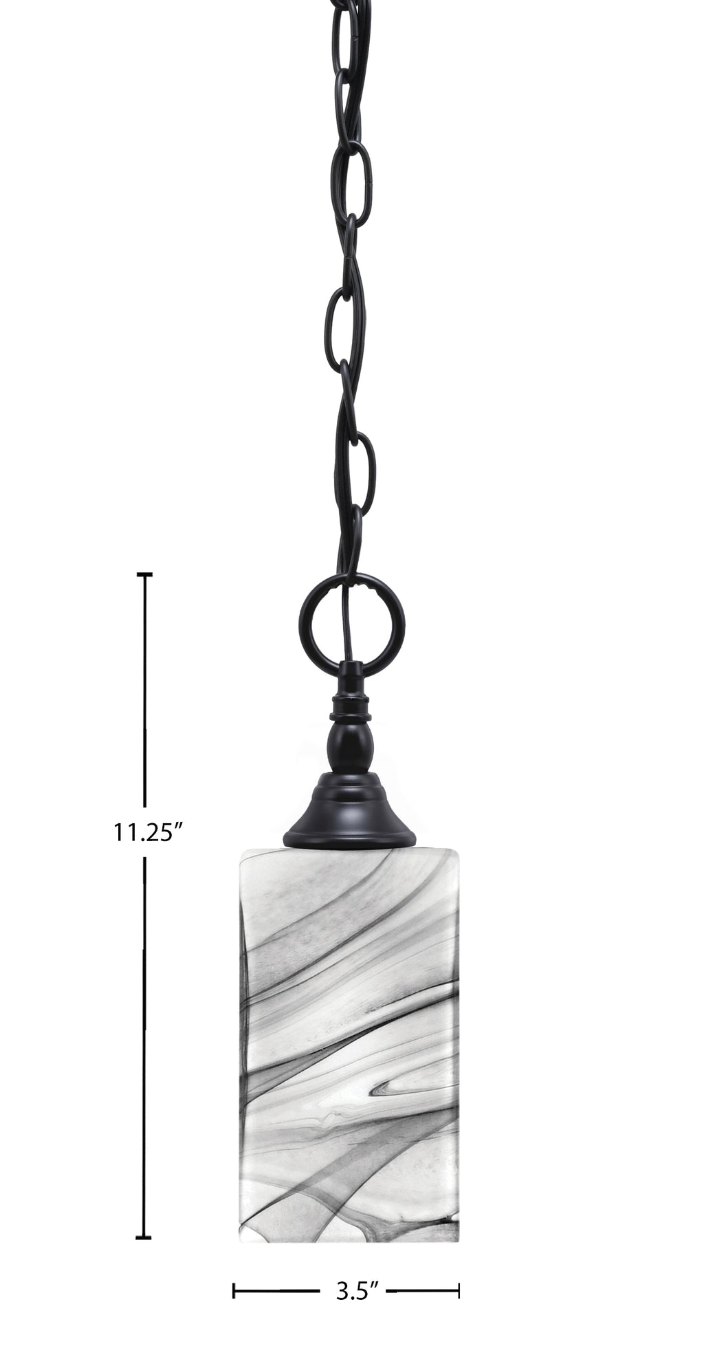 Chain One Light Mini Pendant in Matte Black with Square Onyx Swirl Shade