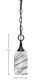Chain One Light Mini Pendant in Matte Black with Square Onyx Swirl Shade
