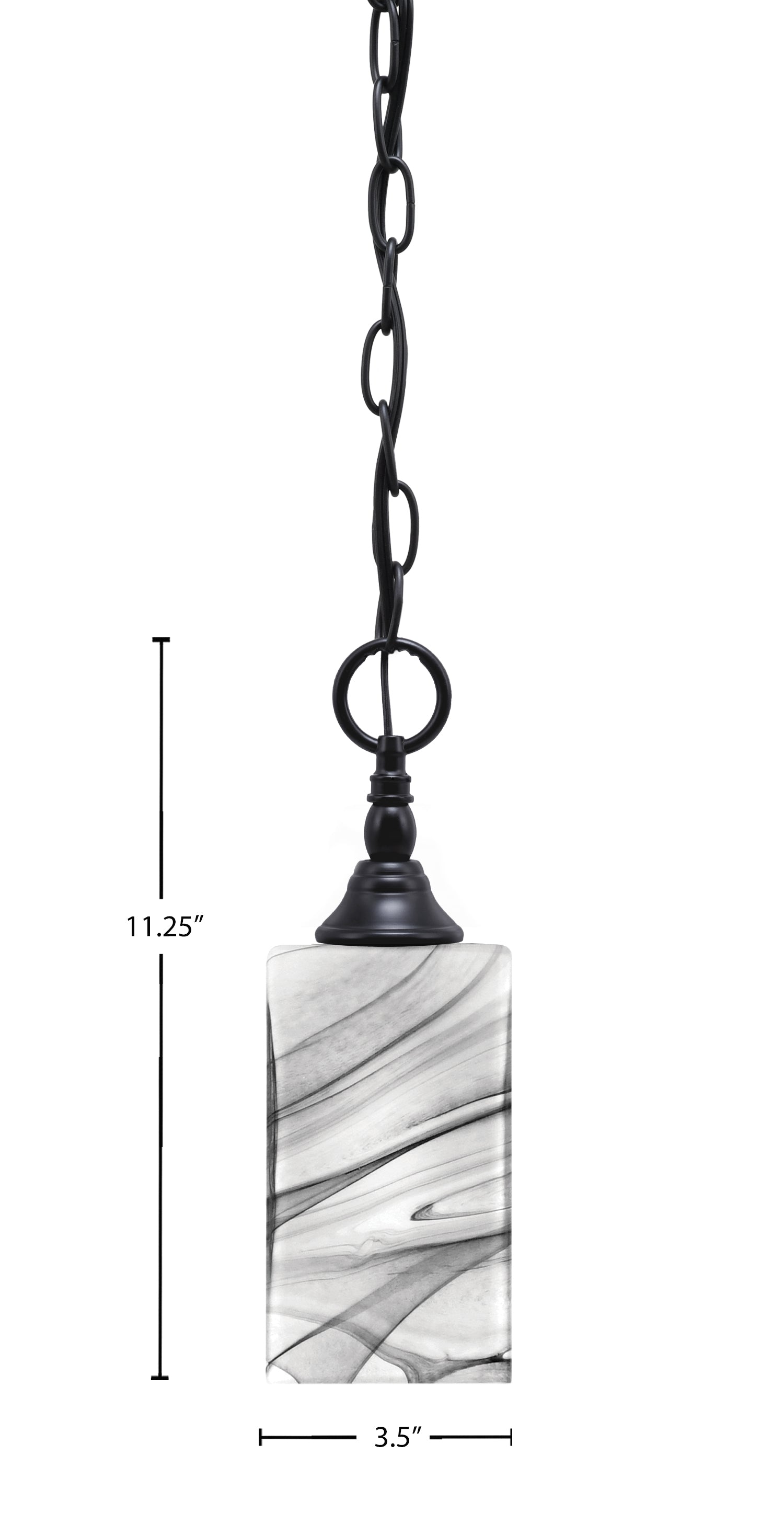 Chain One Light Mini Pendant in Matte Black with Square Onyx Swirl Shade