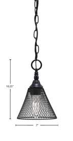 Chain One Light Mini Pendant in Matte Black with Matte Black Cone Mesh Metal Shade Shade