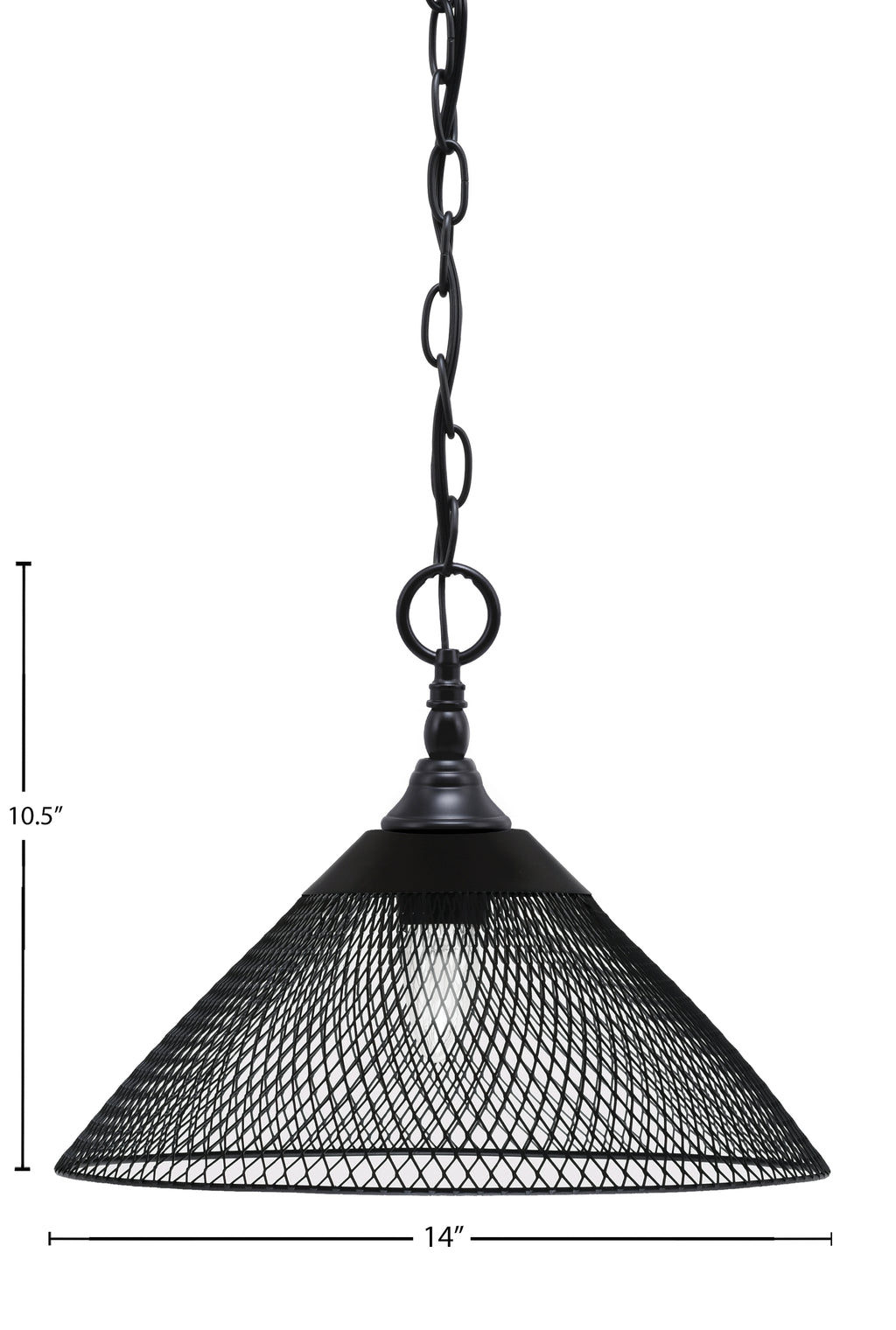 Chain One Light Mini Pendant in Matte Black with Matte Black Cone Mesh Metal Shade Shade